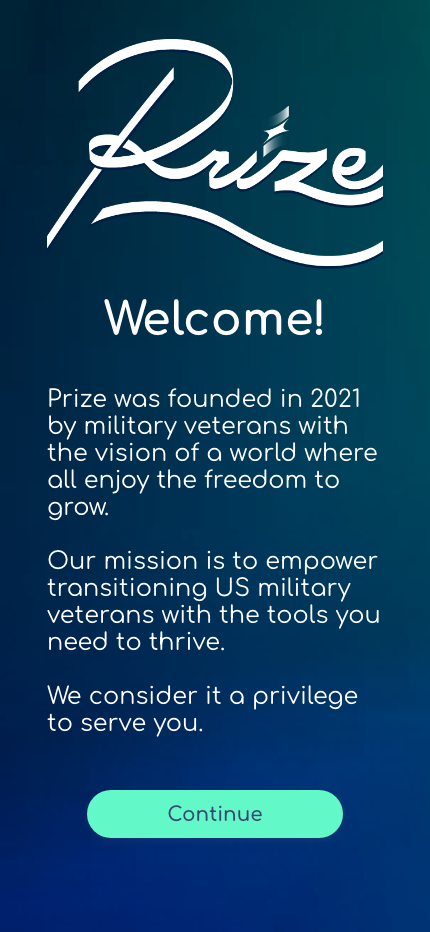An hi-fidelity mockup for the Prize mobile app. External link to Adobe XD click-through.